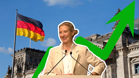 Alice Weidel, partiledare för Alternativ för Tyskland. Bilden är ett kollage.