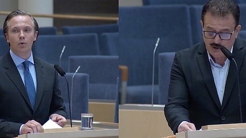 Sverigedemokraternas Tobias Andersson (t.v.), Den politiske vilden Jamal El-Haj (t.h.)