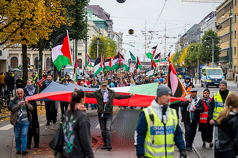 En Palestinademonstration i Göteborg i år.