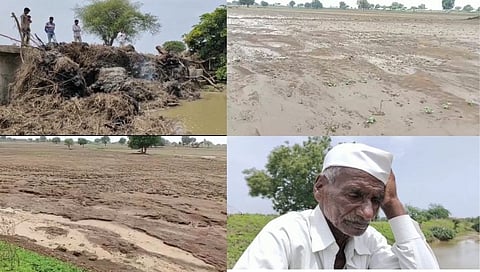 शेतकऱ्यांच्या मुळावर उठला बंधारा; उभ्या पिकांसह जमिनी गेल्या वाहून..!