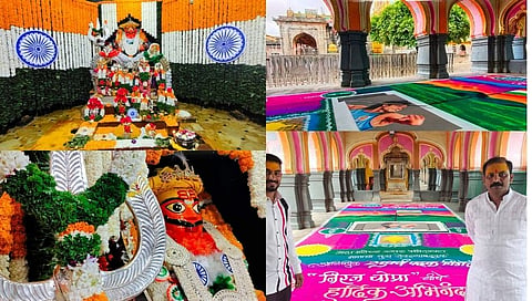 स्वातंत्र्यदिनाच्या औचित्याने जेजुरी गडावर आकर्षक फुलांची सजावट