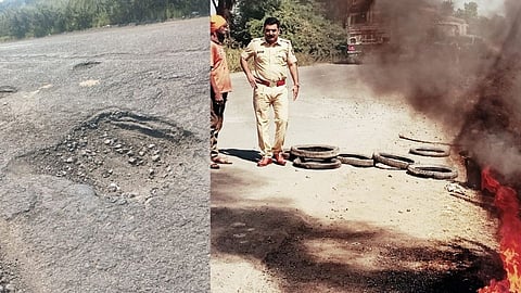 महामार्गावरील खड्डे बुजवण्याच्या कामावर चक्क ठाणेदारांचे लक्ष