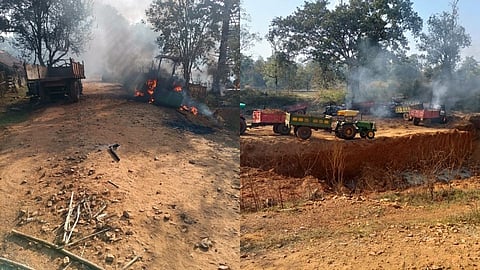 गडचिरोली : रस्ते बांधकामावर असलेल्या 11 वाहनांची नक्षल्यांकडून जाळपोळ