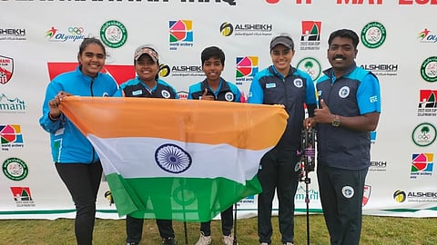 indian women archer team after winning gold