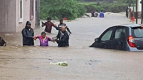 Flood water enters in society