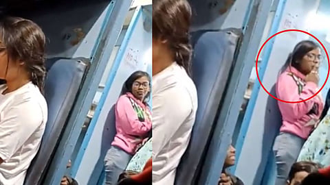 Girl Smoking In Running Train