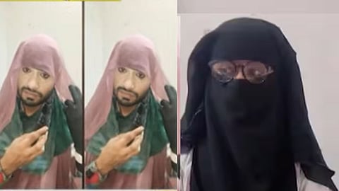 young man wearing burqa