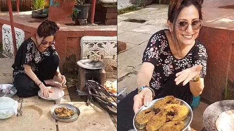 Actress Kishori Shahane cooking food