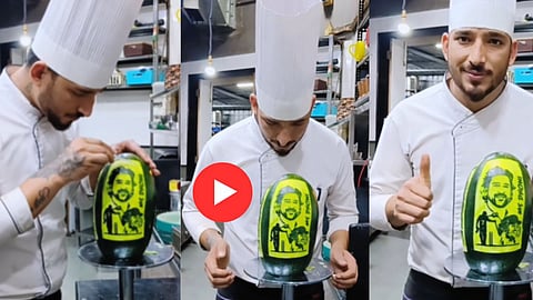 Ms Dhoni portrait On WaterMelon Video