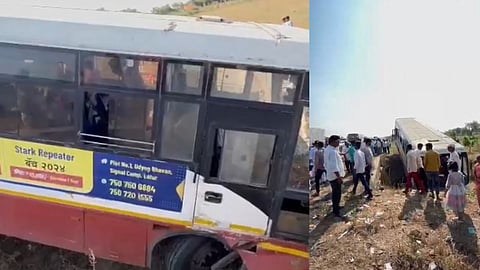 six injured in bus accident at solapur tuljapur highway today