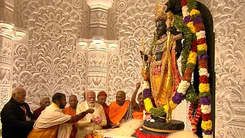 Pran Pratishtha rituals underway in the 'Garbha Graha' of Ram Mandir in Ayodhya.