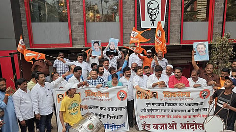 ubt shivsena played musical band in front of nilesh rane property at deccan pune