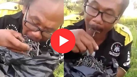 Man Eats Iron Nails Viral Video: