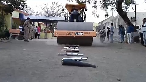 parbhani police breaks 57 phataka silencer