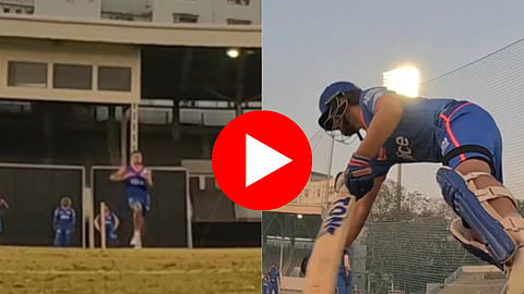 Arjun tendulkar stunned ishan kishan by his toe crushing yorker video viral