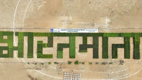 Creation of words Bharatmata from 65724 saplings in Chandrapur, recorded in Guinness Book of World Records