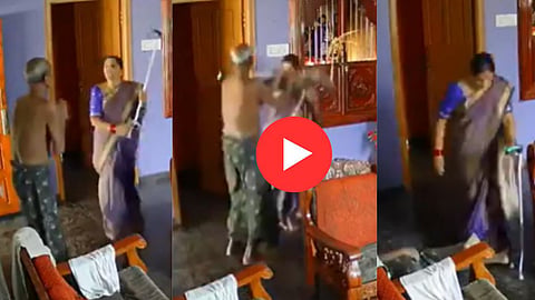 Karnataka News Daughter In Law Badly Beating 87-year-old Father-in-law by Walking Stick CCTV Footage Goes Viral