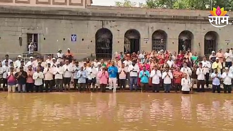 kusgaon villagers morcha against illegal mining at wai mahaganpati krishna river bank