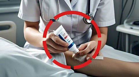 female nurse apply fevikwik on patients cheek's wound