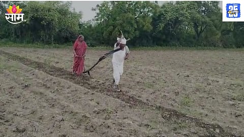 Elderly Farmer in Latur ploughs feild himself