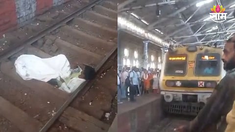 man sleeping on railway track in mumbai viral video