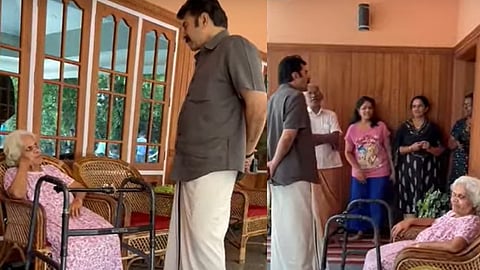 ചിത്രീകരണത്തിന്റെ ഇടവേളയിൽ തൊട്ടടുത്ത വീട്ടിൽക്കയറി കുശലാന്വേഷണം നടത്തുന്ന മമ്മൂട്ടിയാണ് വീഡിയോയില്