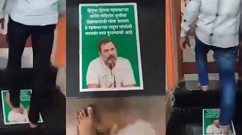 'ഹിന്ദുക്കളെ അപമാനിക്കാന് എങ്ങനെ ധൈര്യമുണ്ടായി?' ക്ഷേത്ര ചവിട്ടു പടിയില് രാഹുലിനെതിരെ പോസ്റ്റര്,വീഡിയോ