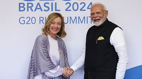 Narendra Modi with Italy's Prime Minister Giorgia Meloni