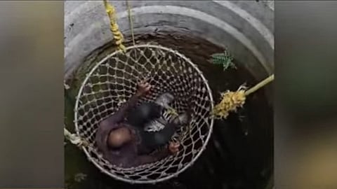 Husband fell into a well, Wife who hung from a rope to save him also fell