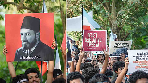 പ്രതിഷേധത്തില് ഉയര്ത്തിക്കാട്ടിയ ഹസനുല് ബന്നയുടെ ചിത്രം