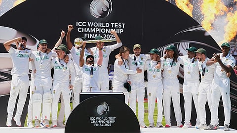 World Test Championship -South African players celebrate with the winner's trophy