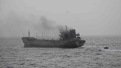 Pulau flagged MT Yi Cheng 6 Cargo ship catches fire in Gulf of Oman Indian Navy launches rescue mission