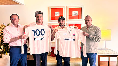Prithvi Shaw is welcomed with Maharashtra jersey