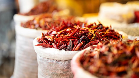 dried red chili in a store