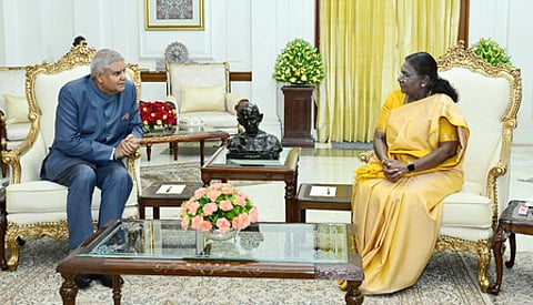 former vice president Jagdeep Dhankhar made an unscheduled visit to the Rashtrapati Bhavan on Monday