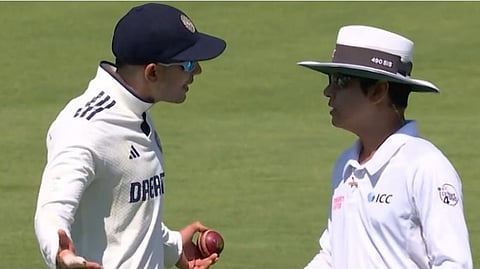 Indian captain Shubman Gill argues with umpire