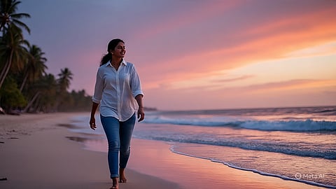 Image of woman walking in the beach