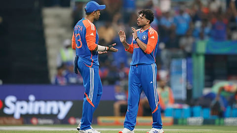 Suryakumar Yadav and Kuldeep Yadav during the match against Oman