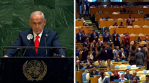 Delegates walk out on Netanyahu speech at UN General Assembly