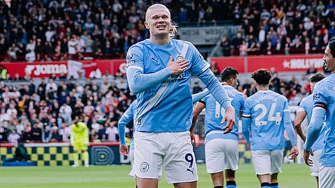 Haaland celebrates a goal