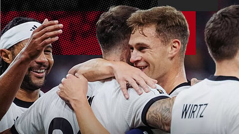 German players celebrate goal