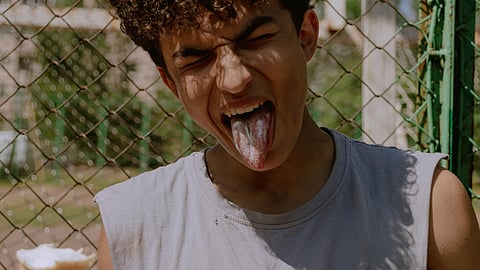 man eating icecream