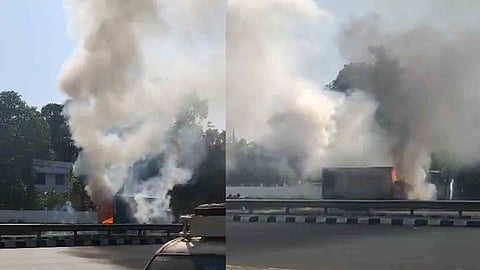 fire broke out in a lorry carrying firecrackers thrissur