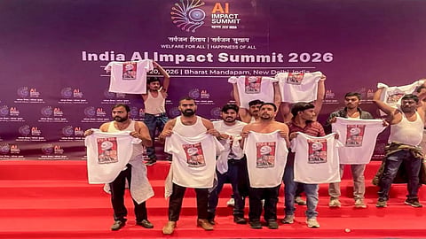 Topless Protest at Delhi AI Summit Congress Workers Detained