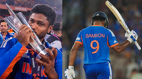 India's Sanju Samson plays a shot during the ICC Men's T20 World Cup 2026 final