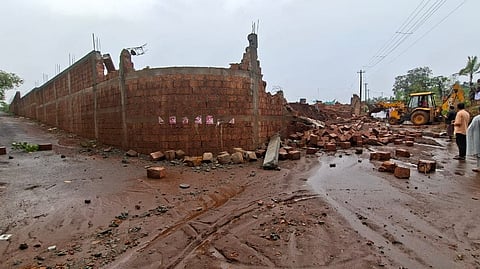 red brick wall collapsed