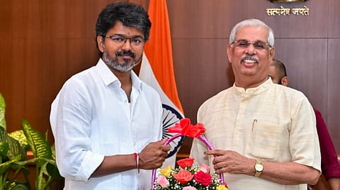 Tamil Nadu Governor Rajendra Vishwanath Arlekar meets TVK chief Vijay in connection with securing an invite from the latter to form the government