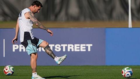 Argentina's Lionel Messi trains for the World Cup soccer tournament