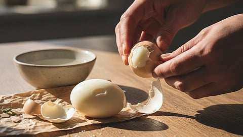 Peeling boiled eggs