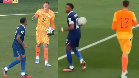 Kylian Mbappe refuses to shake hands agitated Orlando Gill throws ball at France striker